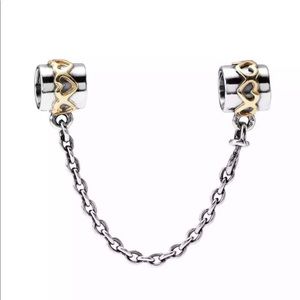 Pandora 2 Tone Heart Silver&14K Gold Safety Chain